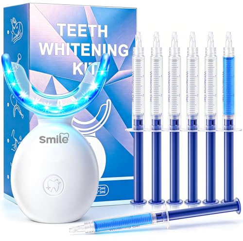 Teeth Whitening Kit with Whitening Gel and User Manual - 7 Pack - 5 Gels + 2 Gels Dé sensibilité - Anti-taches Café Thé Vin - Sans Peroxyde, Zéro Sensibilité - Goût Menthe Fraîche - Résultats Rapides