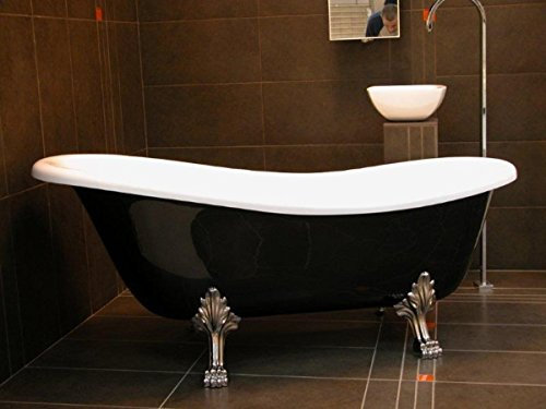 Casa Padrino Freistehende Luxus Badewanne Jugendstil Roma Schwarz/Weiß/Chrom 1470mm - Barock Antik Badezimmer