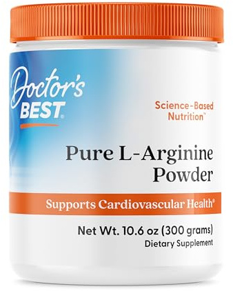 Doctors Best Pure L-Arginine Powder - L Arginine Supplement for Men & Women, Supports Nitric Oxide Levels & Heart Health, Blood Flow Support, Gluten Free, Vegan, Non GMO - 10.6 oz