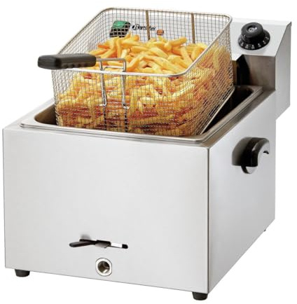 Bartscher Fritteuse IMBISS PRO – Elektro Tischgerät 11 l Becken aus Chromnickelstahl, mit Ablasshahn, herausnehmbarem Heizelement und Deckel