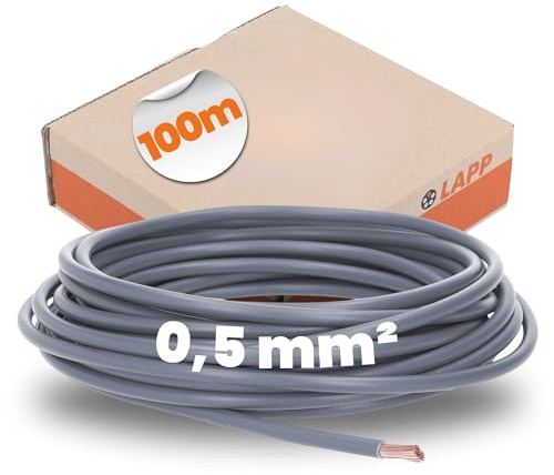 Lapp 100m H05V-K 0,5 mm² Grau - Flexible Aderleitung Verdrahtungsleitung | PVC Einzelader Litze für Schaltschränke und Leuchten - Feindrähtiges Kupferkabel Klasse 5 - Steuerlitze Meterware