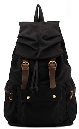 Yimidear Canvas Rucksack, Herren Damen Vintage Rucksäcke Retro Schulrucksack Wanderrucksack Reisetasche (schwarz)
