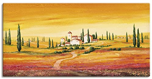 ARTLAND Wanddeko Leinwand Bilder Wandbild 100 x 50 cm Landschaften Europa Italien Malerei Orange A5HC Traumhafte toskanische Landschaft