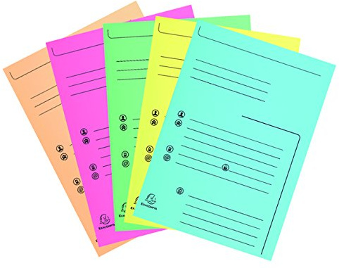 Exacompta - Réf. 334000E - Paquet de 25 chemises rigides imprimées avec 2 rabats SUPER 210 g/m² - couleurs pastel - certifiées PEFC™- dimensions 24x32cm pour documents format A4 - 5 couleurs assorties