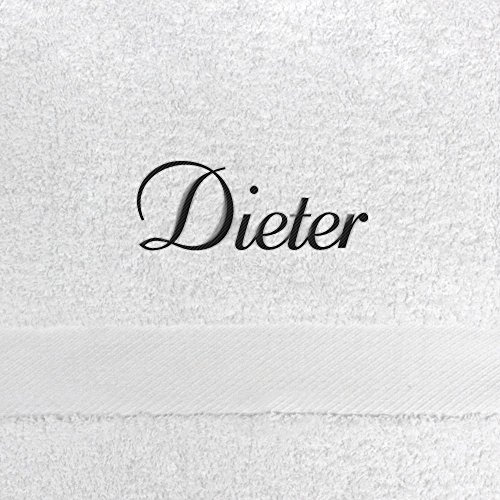 digital print Saunahandtuch mit Namen Dieter Bestickt, 100x180 cm, weiß, extra Flauschige 550 g/qm Baumwolle (100%), Badetuch mit Namen besticken, Saunatuch mit Bestickung