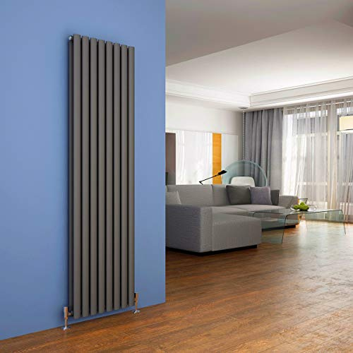 ELEGANT 1800 x 480mm Anthracite Grey Vertical Double Panel Radiator | Modern Designer Oval Column Central Heating Radiator for Bedroom, Living Room