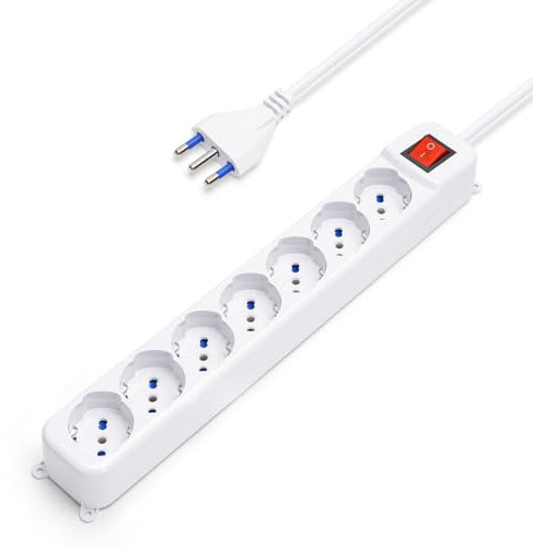 Aigostar Ciabatta Multipresa Elettrica a 7 Posti Prese Italiane 10/16A Schuko, Cavo 3Metri, 250v/2500W. Color Bianco