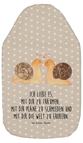 Mr. & Mrs. Panda Wärmflasche Schnecken Liebe - Geschenk, Wärmflaschenbezug, zufrieden, Hocheitstag, Wärmekissen, Freundin, Verlobung, Wärmflasche mit