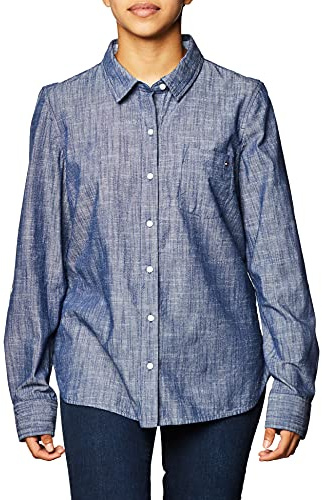 Tommy Hilfiger Women's Chambray Roll Tab Button Down Shirt, M