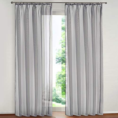 SIMPVALE 2 Paneles Cortinas Visillos de Gasa con Ganchos de riel para Dormitorio Habitación Sala de Estar Balcón, Gris, 140x245cm