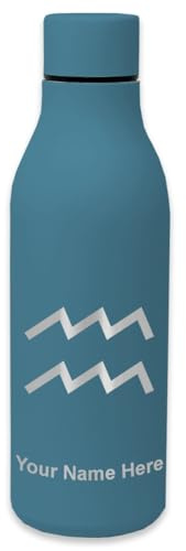 LaserGram Double Wall Stainless Steel Water Bottle, Zodiac Sign Aquarius, Personalized Engraving Included (Slate Blue)