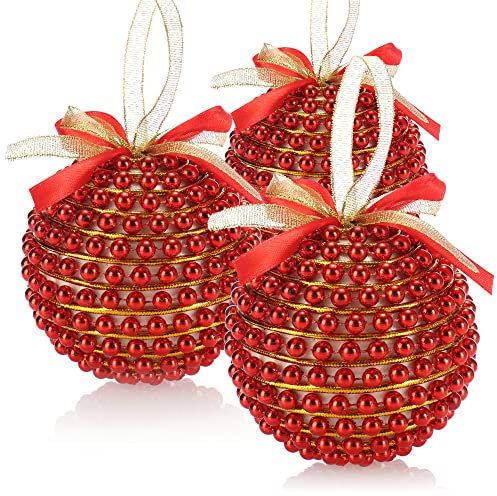 com-four® 3X Weihnachtskugeln, Christbaumkugeln aus Kunststoff für Weihnachten, Baumschmuck für den Christbaum, Ø 10 cm (rot/goldfarben - 3 Stück)