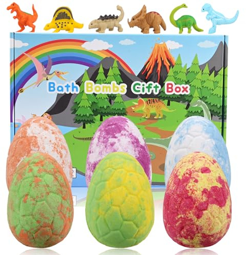 Badebomben für Kinder mit Überraschung im Inneren, 6PCS Dino Ei Handgemachte Natürliche Badekugeln Dinosaurier Spielzeug für Mädchen Jungen Geburtstag Ostern Geschenkset