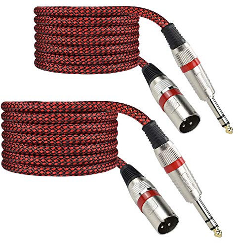 Luterra 2 m 1/4 TRS auf XLR-Stecker, symmetrisches 1/4 Zoll XLRM Mikrofonkabel-Adapter, 6,35 mm Mikrofonkabel für Studio-Monitore/Audio-Interface/Mikrofon, geflochtenes Design, Rot, 2 Stück