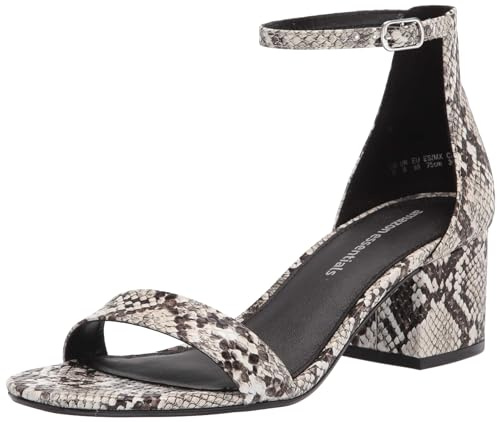 Amazon Essentials Women's Two Strap Heeled Sandal, Black White Faux Snake Skin, 5 UK