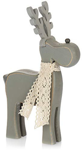 com-four® Decorazione Natalizia - Supporto di Renna in Legno - Figura di Renna Come Decorazione Natalizia - Decorazione della tavola - Decorazione del davanzale della Finestra (Grigio)