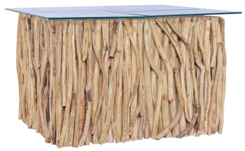 vidaXL Teak Massiv Couchtisch mit Glasplatte Handgefertigt Beistelltisch Wohnzimmertisch Kaffeetisch Sofatisch Teetisch Tisch 66x66x40cm