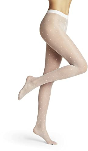 FALKE Femme Dot 15 Den W Ti Transparents Fantaisie Collants, Blanc White 2209, S-M EU
