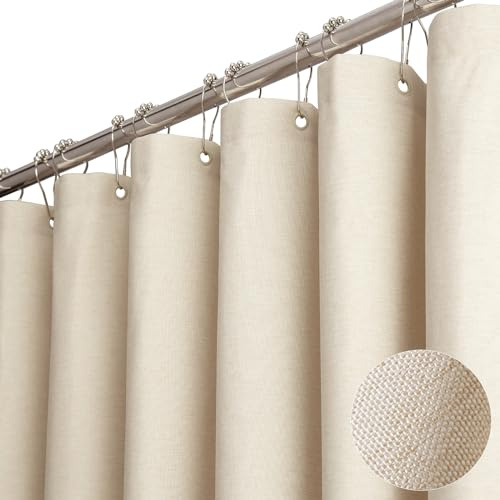 BTTN Fabric Shower Curtain, Linen Textured Heavy Duty Polyester Cloth Shower Curtain Set with 12 Plastic Hooks, Hotel Luxury Waterproof Decorative Shower Curtains for Bathroom - 72x72 - Beige/Cream