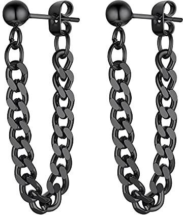ChainsHouse Ohrringe für Herren Damen Edelstahl Creolen Wasserfest | Ohrstecker mit Kettenohrhänger/Achteck/Legel/Triangel Design, Hoop Kreolen Punk Ohrpiercing, Geschenk für Männer Frauen