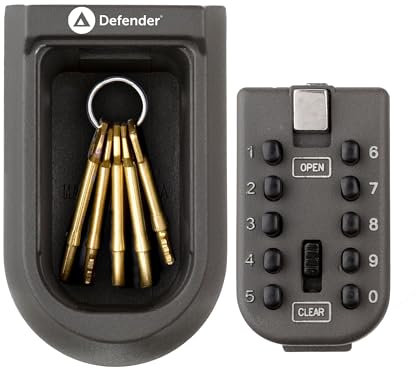 Defender Compact Key Safe - Mini Wall Mounted Outdoor Push Button Key Lock Box - Secure Key Storage with Fixings Included for Home, Office & Airbnb