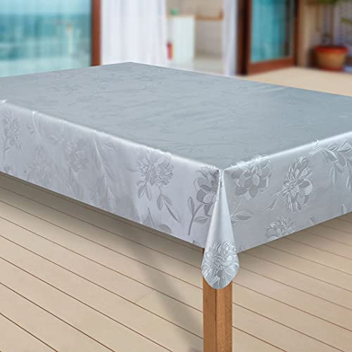 laro Wachstuch-Tischdecke Abwaschbar Garten-Tischdecke Wachstischdecke PVC Plastik-Tischdecken Eckig Meterware Wasserabweisend Abwischbar |70|, Muster:Dhalia Silber, Größe:100x180 cm
