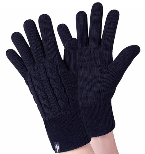 HEAT HOLDERS - Damen Extra Warm Winter Handschuhe | Strick Handschuhe mit Innen Flauschig Fleece Gefüttert (M-L, Marine)