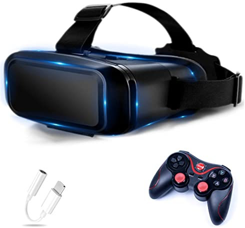 JYMYGS Gafas de Realidad Virtual, 3D VR Gafas con Controlador Bluetooth para Juegos Visión Panorámico VR Glasses para iPhone 13 Pro Max/13 Pro/13/12/11, para Samsung Galaxy S21, Huawei, Xiaomi