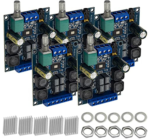 AZDelivery 5 x Digital Verstärker Platine Kompatibel mit TPA3116D2 mit zwei Kanal Stereo Verstärker, 2 x 50W Digital Stereo Platine 12V 24V für Lautsprecher und DIY-Projekte inklusive E-Book