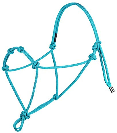 Harrison Howard Seilhalfter für Pferde, super stabiles Pferdeseil-Trainingshalfter mit 4 Knoten, 0,6 cm, steife Halfterschnur, Größe S, Türkis