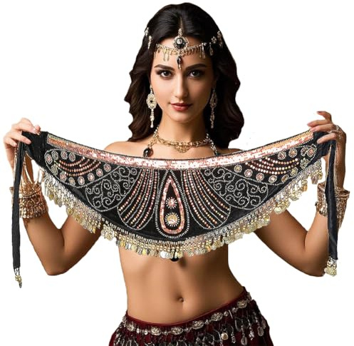 Leemiman Cinture per danza del ventre per donne che ballano costume hip sciarpe gonna, Nero , Taglia unica