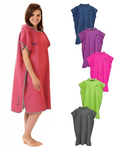 Fit-Flip Poncho de Surf Microfibre Femme et Homme – Serviette de Poncho Plage Adulte – pour la Natation, de Bain – Cabine pour Piscine – Taille: L, Corail - Gris