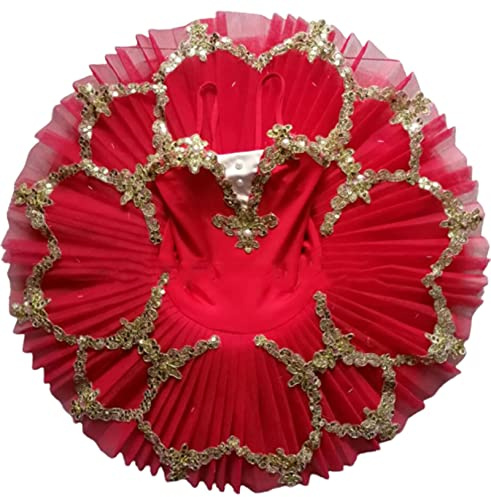 Tutú de Ballet Profesional para niñas, Plato de panqueque, tutú, Bailarina, Vestido de Fiesta, Traje de Baile de Ballet para niños,Rojo,130CM