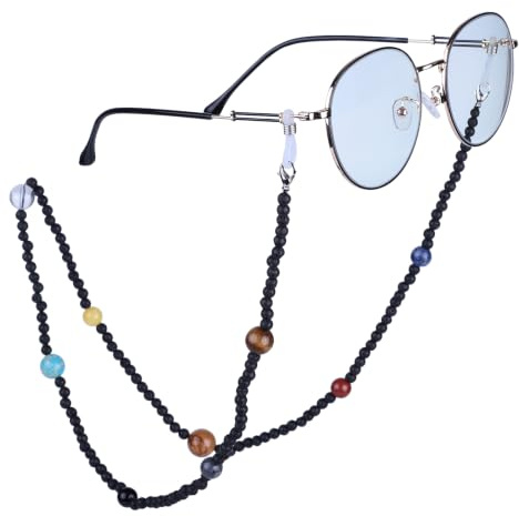 Nupuyai 9 Planeten Stein Perlen Brillenkette Damen und Herren Kristall Sonnenbrillenkette Gesichtsmaske Kette Edelstein Brillenband Brillenkordel Brillenhalter für Lesebrillen, Myopiebrille