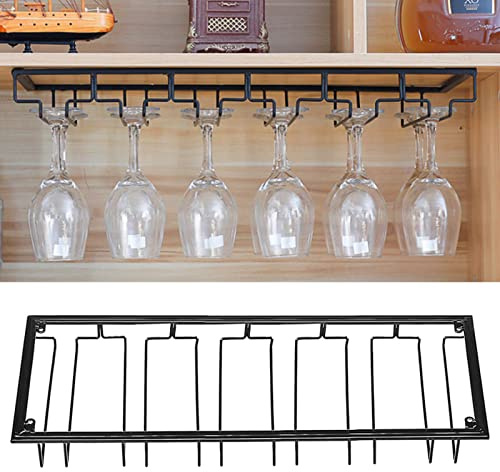 SHISHI 6 Fentes Porte-Verres Suspendu Inversé sous Meuble, Support de Verre à Vin 6 Rangs pour 12 à 18 Verres, Support Verre a Pied Suspendu, Range Verre Suspendu pour Verre à Vin, Verre à Bière