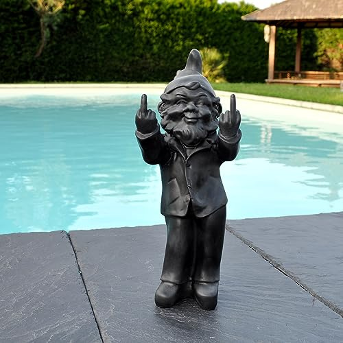 Générique Nain de Jardin insolent 2 Doigts d'honneur (Noir Mat) Fait Main. Livraison Offerte en Point Relais Proche de chez Vous.