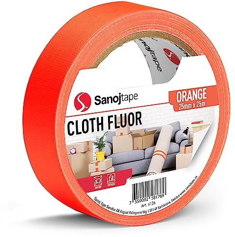 Sanojtape Cinta de Tela Fluorescente 25mm x 25m Cinta Decorativa para Manualidades de Color Naranja Fosforito