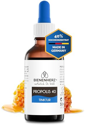 Bienenherz® Propolis Tinktur 40% – 50ml – hochkonzentrierte, schadstoffgeprüfte Tropfen – für Haut, Mundraum & mehr – von Imker & Apotheker Dr. Wöll – Made in Germany – mit Pipette