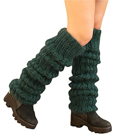 Damen Langer Winte Beinwärmer Strickstrümpfe Knöchelwärmer Hohe fußlose Kniestrümpfe Legwarmers Overknees Strümpfe Beinstulpen für Outdoor Aktivitäten Reiten Skaten Wandern Skaten,Grün