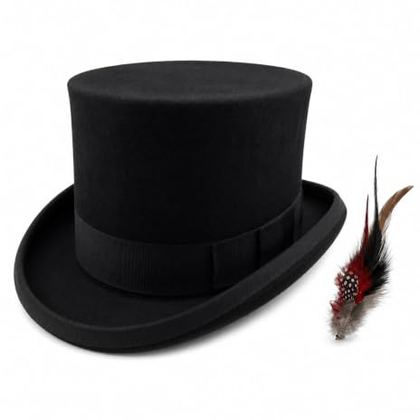 Willheoy Wool Top Hat for Men Satin Lined Topper Hat Black Mens Tophat Christmas Costume Cap