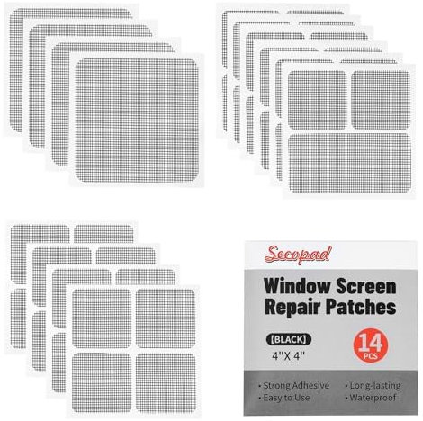 Secopad Fliegengitter Reparatur Set 38 Stück, Fliegengitter Reparatur Klebeband, Insektennetz Fliegengitter Reparaturset aus Glasfaser, Selbstklebend, Schwarz