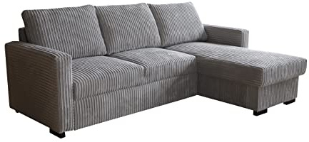 CosyCraft Tokio L-shaped corner sofa bed in Jumbo Cord with storage (CHARCOAL)