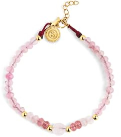 SINGULARU - Pulsera Amulet Rose Quartz. Acero bañado en Oro 18Kt y Piedras Naturales. Joyas para Mujer