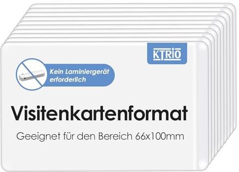 KTRIO Laminierfolien, Selbstklebende Laminierfolie,Kaltlaminierfolie, Laminieren ohne Gerät, 10 Stück Transparent Kaltlaminierfolie für Visitenkarten, Fotos, Speisekarten usw, 66 mm x 100 mm