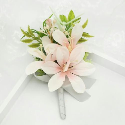 Ansteckblume, einzigartiges Design, Ansteckblume für den Bräutigam, Braut, Handgelenk, Ansteckblume, handgefertigtes Armband, rosa Rose, Orchidee-Ansteckblume-A