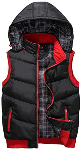 KONG JIMFAN Black-Friday Herren Steppweste Warm Weste Herren mit Kapuze Outdoor Jacke Outdoorweste Taschen Ärmellos Jacke Übergangswesten Für Männer Daunenjacken(Schwarz,XXL)
