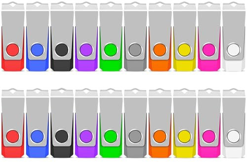 TEWENE USB Memory Stick 1GB USB Stick 2.0 Flash Drive 20-Pack,Thumb Drive Pen Drive,Usb Storage with Key Ring and Sticker for Computers, Cars and TVs