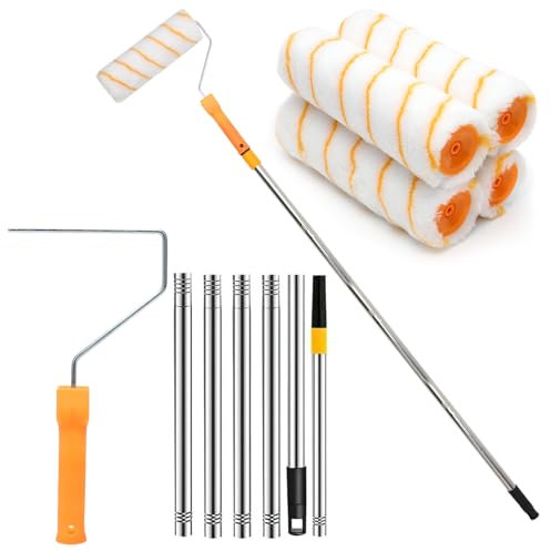 Yuragim Farbroller mit Teleskopstange, Farbrolle 23cm Alulegierung Teleskopstab 30-180cm mit 4 x Farbwalze, Malerset Streichen Wandfarbe Farbroller Set Groß für Wände und Decken, Paint Roller Kit