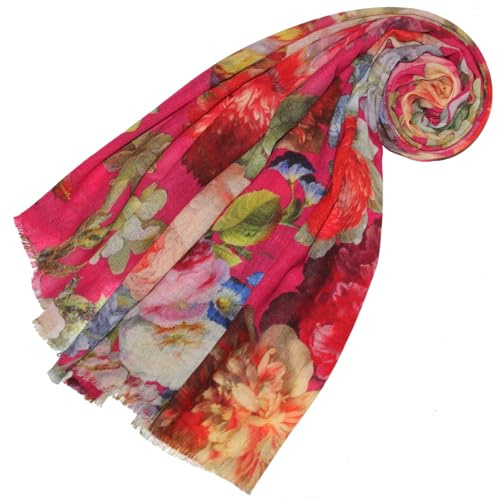 Lorenzo Cana - Damen Pashmina Schal Schaltuch aus weicher Wolle vom Merino Lamm buntes Blumen-Muster mehrfarbig 70 cm x 180 cm Wollschal Wolltuch 78662