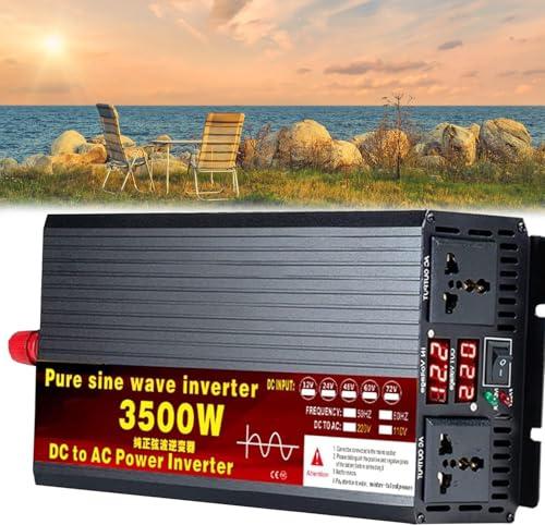 Inverter a onda sinusoidale pura, 3500 W, 4000 W, 5000 W, CC da 12/24/48/60/72 V a 110 VAC, con 2 prese AC, inverter di potenza per camper, camion, esterni, campeggio, casa (3500 W, 12 V)
